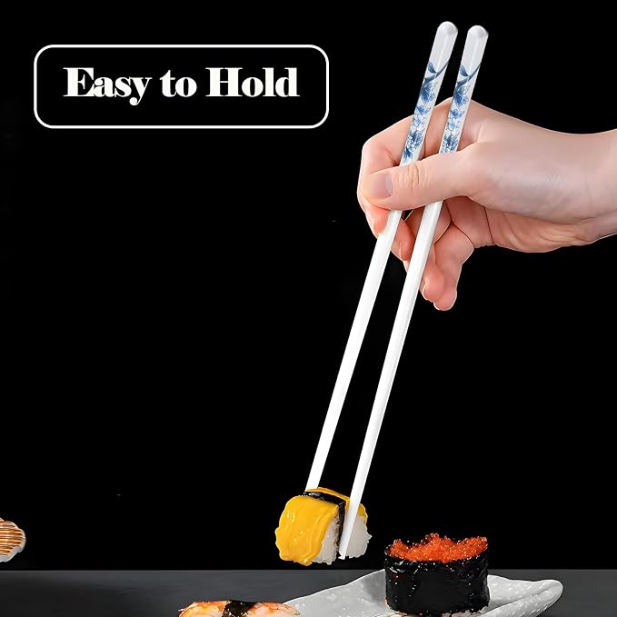 Ceramic Chopsticks Reusable,5 Pairs Porcelain Chop sticks,Blue Bird,9.7'' | Easy to Clean,Dishwasher Safe,Heat Resistant,9.7'',with a Gift case,Cooking Chopsticks,High-grade Bone China Porcelain