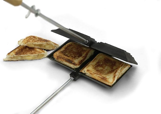 Coghlan's Cast Iron Double Camp Cooker - Pre-Seasoned Pie Iron Sandwich Maker with Removable Handles, Easy-to-Clean for Grilled Sandwiches, Toasted Pies, and Meats, For Campfire Cooking