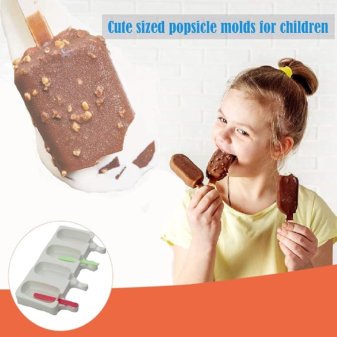 ELANE 4 Pcs Ice Popsicle Molds, Silicone, Cylinder Shaped, White, Ice Pop Molds with 25 Colored Popsicle Sticks