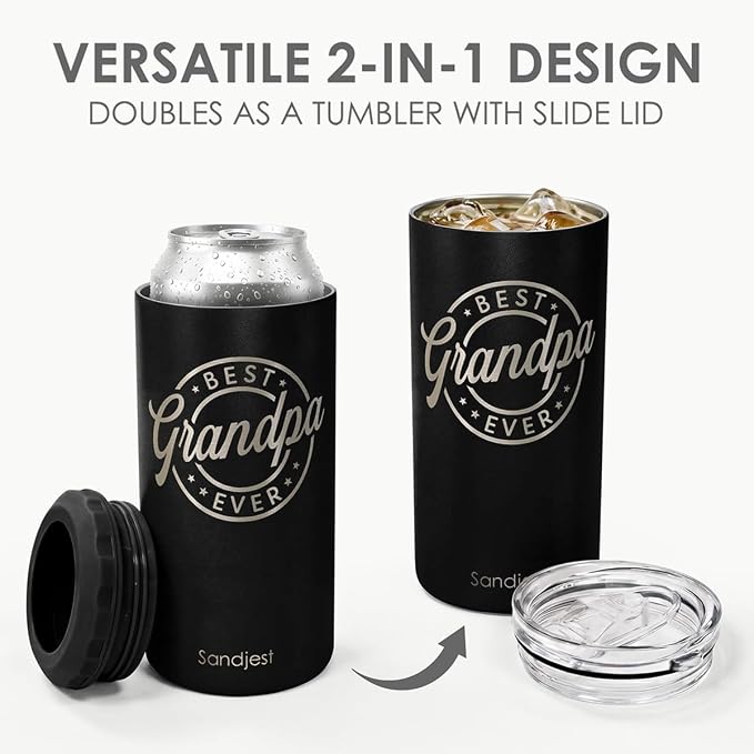 Best Grandpa Ever Can Cooler Drink 12oz - Travel Mug Cup - Stainless Steel Insulated for Men Dad - Tumbler Cans Koozie, Gift for Christmas, Birthday, Father's Day