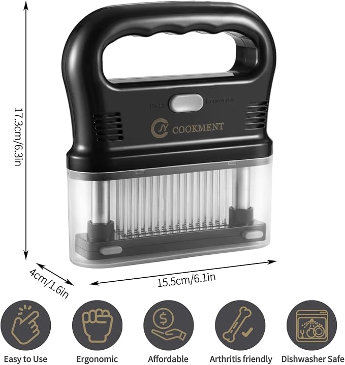 Meat Tenderizer Tool with 48 Stainless Steel Ultra Sharp Needle Blades, Detachable Kitchen Cooking Tool Best For Tenderizing, BBQ, Marinade
