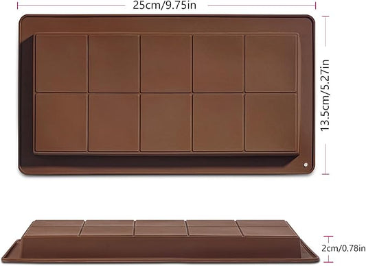 2 Packs Chocolate Silicone Molds, Non-Stick Baking Molds for Candy, Ice Cubes, 10 Cavity Dubai Pistachio Deep Bar Moulds for Valentine's, Easter, Christmas
