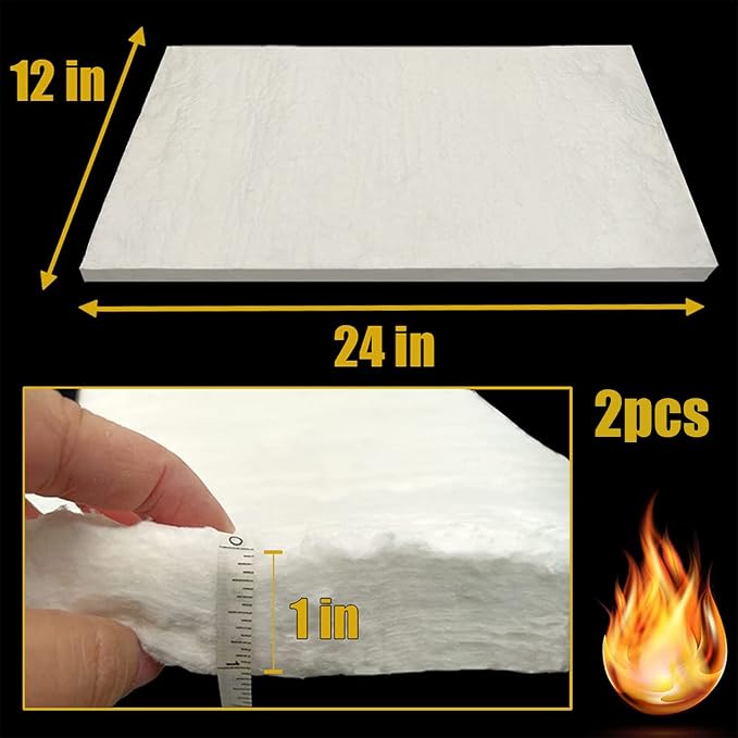 2 PCS 24" x12" x1" (Thick) Ceramic Fiber Blanket Fireproof Insulation Baffle Rated to 2400F, High-Temperature Resistance for Stoves, Kilns, Forges