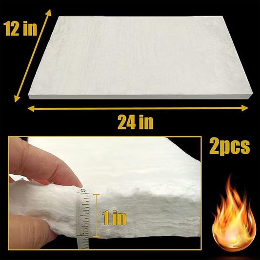 2 PCS 24" x12" x1" (Thick) Ceramic Fiber Blanket Fireproof Insulation Baffle Rated to 2400F, High-Temperature Resistance for Stoves, Kilns, Forges