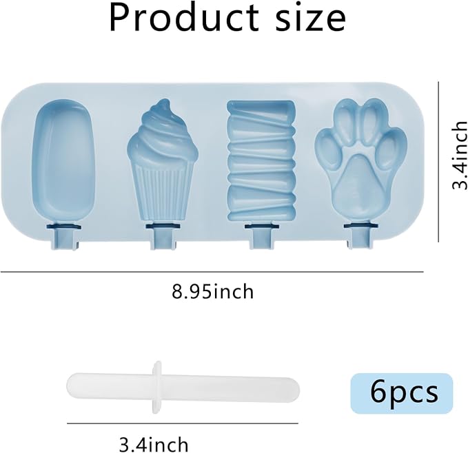 4 Pack Blue Bear Paw Silicone Popsicle Molds - Food Grade with Lids & Sticks, Ice Cream Molds for Kids Family, Homemade Frozen Treats Maker