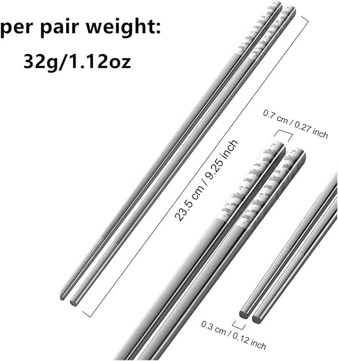Stainless Steel Chopsticks - Laser-Engraved,Reusable metal chopsticks Non-Slip Tips, Dishwasher Safe Metal Utensils for Sushi, Cooking, Family & Gifts 9.25 Inches (Floral)