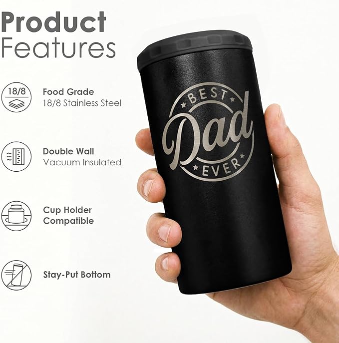 Best Dad Ever Can Cooler Drink 12oz - Travel Mug Cup - Stainless Steel Insulated for Men - Tumbler Cans Koozie, Son - Daughter Gift for Dad Daddy Papa Christmas, Birthday, Father's Day