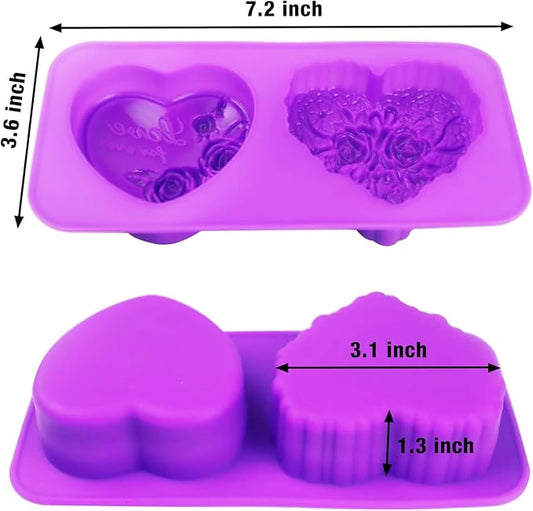 Rose Silicone Molds, AITRAI 4 Types 3D Rose Heart Silicone Molds Heart Soap Molds for Soap Making Cake Candle Chocolate Dessert Handmade Gift for Graduation Wedding Birthday, Purple