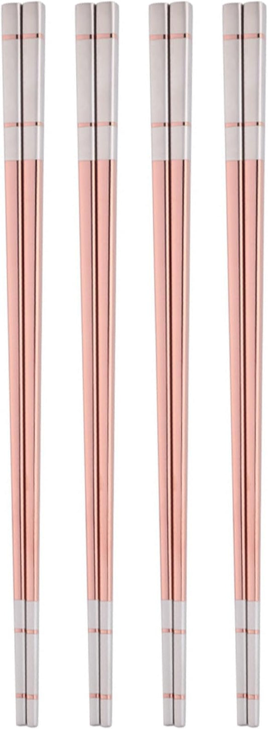 Reusable Stainless Steel Chopsticks,Dishwasher Safe , Easy to Use(4 PCS,Rose gold)
