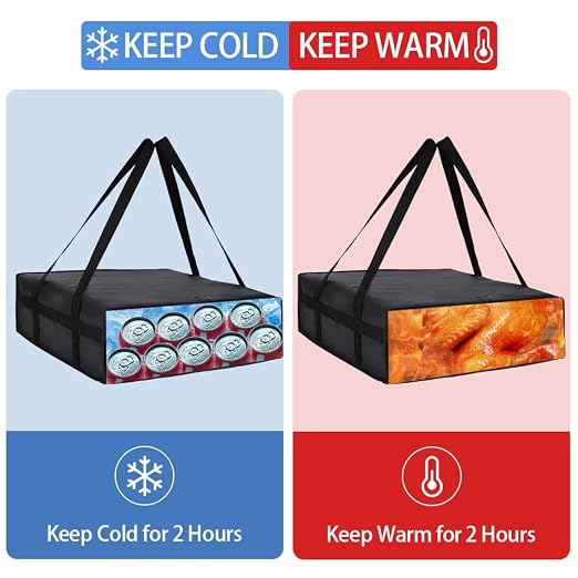 Insulated Pizza Delivery Bag for Carry Hot, 20" x 20" x 6" Black 1Pk | Carrier Warmer for Hot/Cold Food, Insulated Food Delivery Bag, Insulated Grocery Cooler Bags for Catering/Drivers, Commercial