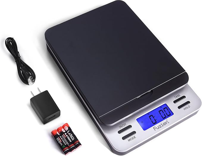Fuzion Shipping Scale, Accurate Digital Postal Scale 86 lb/0.1 oz | Hold and Tare Function, Package Scale, Postage Scale for Packages and Mailing, LCD Display, Battery and AC Adapter Included
