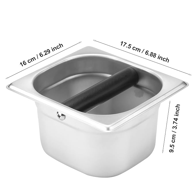 Coffee Knock Box,Espresso Dump Bin,Coffee Bin,Stainless Steel Espresso Knock Box Built-in Container for Ground 6.3 x 6.89 x 3.7 inch (Square) | Ailelan Coffee Knock Box,Espresso Dump Bin,Coffee Bin,Stainless Steel Espresso Knock Box,6.3 x 6.89 x 3.7in ...