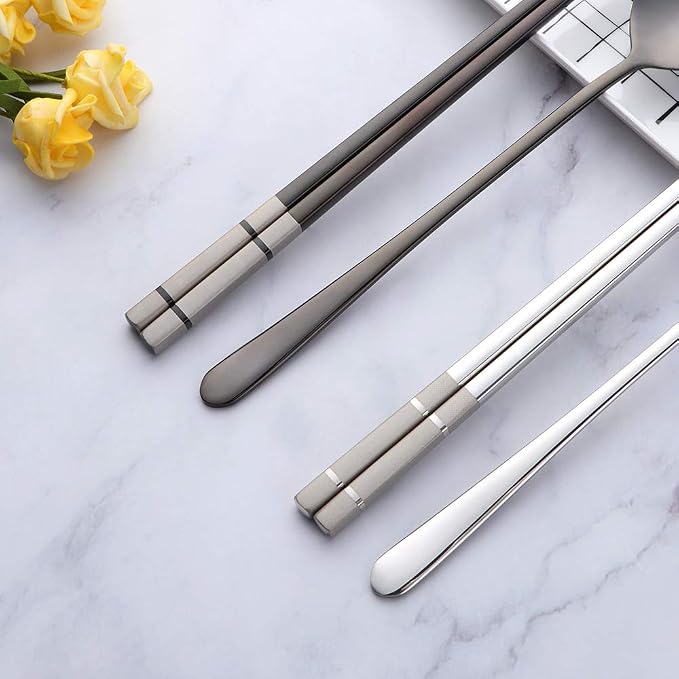 Buyer Star 4 color Square Chopsticks and Spoons Set Metal Stainless Steel Spoons Chopsticks Set