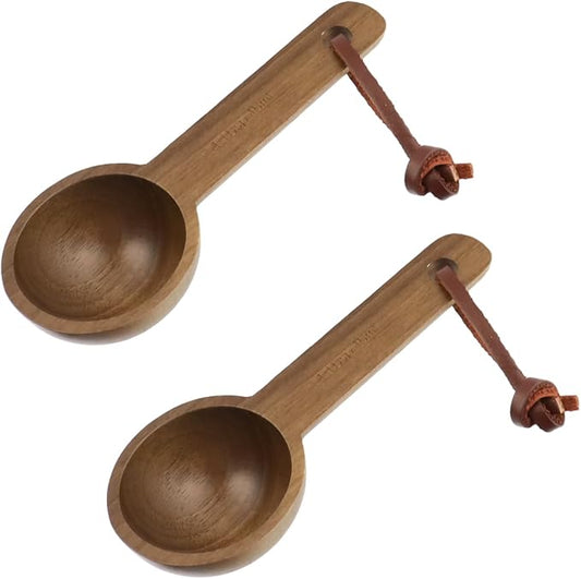 2pcs 15ml Walnut Measuring Spoon and Scoop Wooden Tablespoon 15ml Measuring Scoop 1 TBSP Retro Coffee Spoons for Dry Ingredients Ground Tea Spice (Walnut Color, 1TBSP)