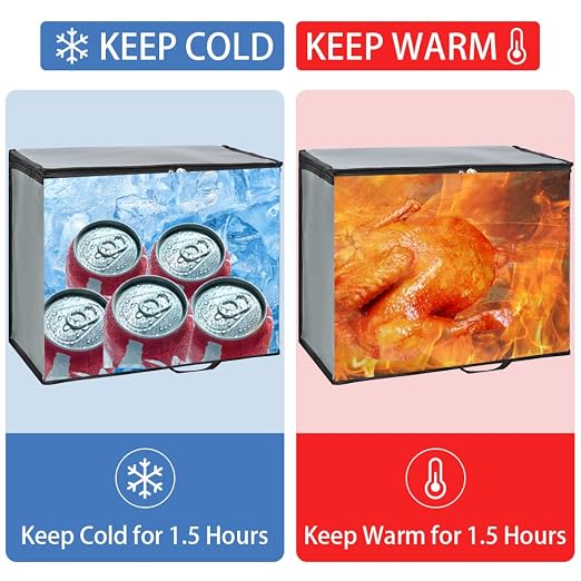 1-Pack Insulated Reusable Grocery Bags, X-Large Insulated Food Delivery Bag for Doordash/Catering/Uber Eats, Commercial Food Warmer for Shopping, Tote Cooler Bags, Dark Grey
