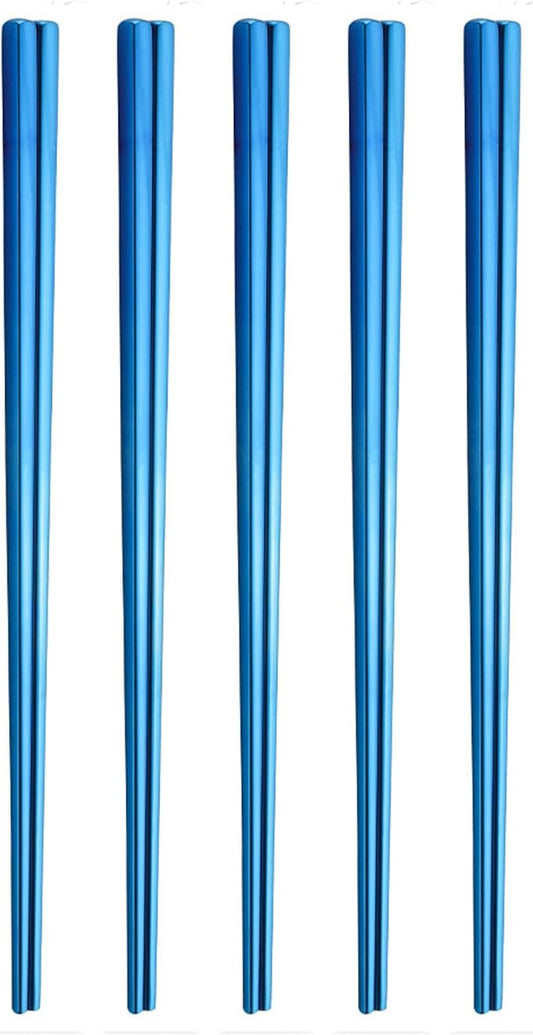 Stainless Steel Chopsticks,Reusable ,Dishwasher Safe , Easy to Use（5 PCS,blue）