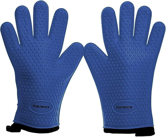 KITCHEN PERFECTION Silicone Smoker BBQ Gloves - Heat Resistant Oven Mitts | Waterproof, 5-Finger Design For A Better Grip, for Pitmasters, Meat Smoking, Grilling, Cooking, Frying Turkey | Grill Gift