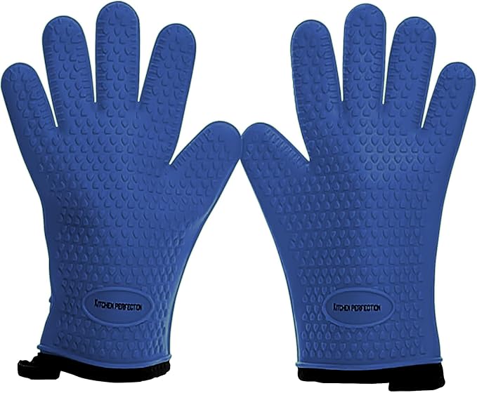 KITCHEN PERFECTION XL Silicone Smoker BBQ Gloves -Heat Resistant Oven Mitts | Waterproof, 5-Finger Design For A Better Grip, for Pitmasters, Meat Smoking, Grilling, Cooking, Frying Turkey | Grill Gift