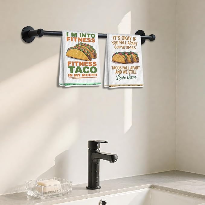 2PCS Taco Decorative Dish Towels, Funny Kitchen Accessories, Cinco De Mayo Decor, Tacos Waffle Weave Kitchen Decorative Tea Towels Taco Tuesday Gift for Housewarming Gift Tacos Lover Accessories