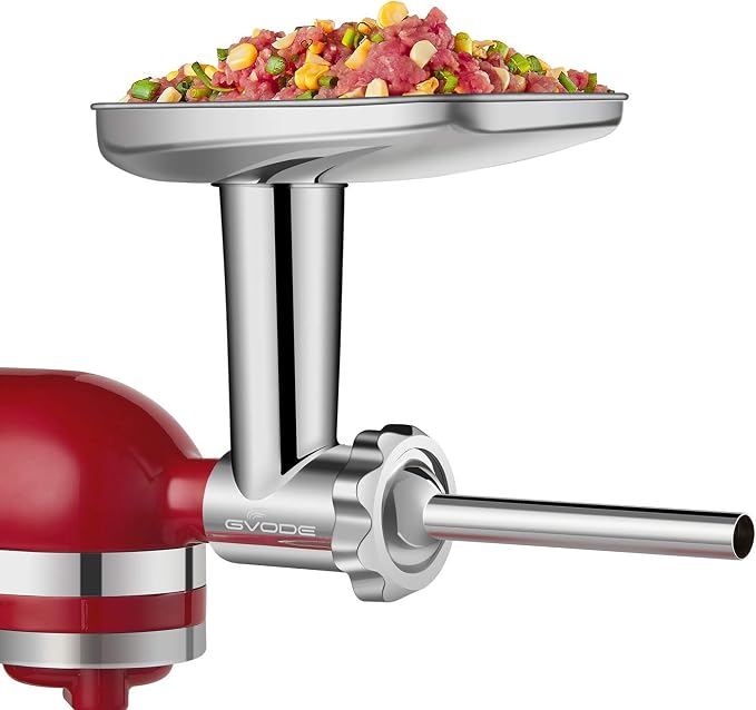 GVODE Stainless Steel Meat Grinder Attachment for KitchenAid Stand Mixer | Food Grinder attachment with 4 Grinding Plates, 3 Sausage Stuffer Tubes, 2 Grinding Blades, Mixers Accessories for Kitchen