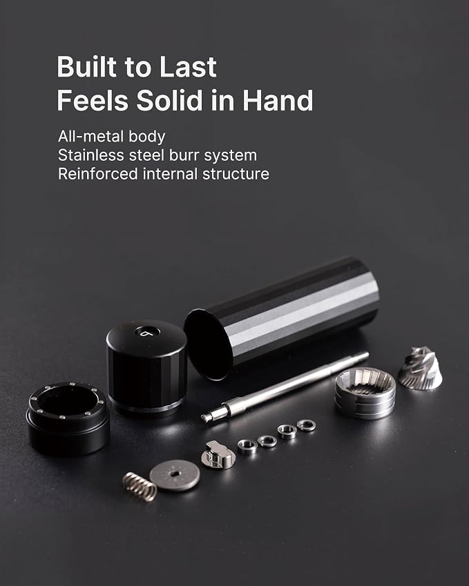 All-Metal Pepper Grinder, Manual Pepper Mill, Stainless Steel Burr | Commercial-Grade, No Plastic, Refillable, 60+ Precision Settings, High-Output Grinding, Magnetic No-Mess Powder Chamber