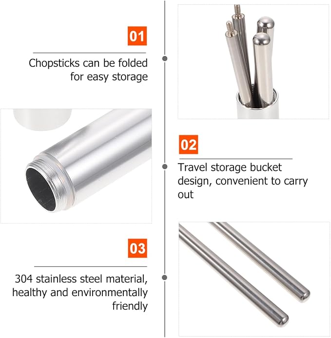 1 Set Folding Chopsticks Travel Utensils with Case Stainless Steel Tableware Retractable Chopsticks Chinese Outdoor Cutlery 304 Stainless Steel Foldable Student Noodle