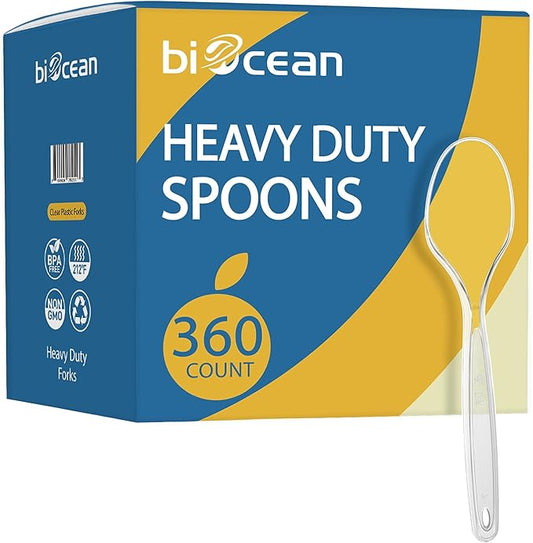 [360 Count] Clear Plastic Utensils 360 Disposable Spoons Silverware Bulk Spoons Bulk Heat Resistant Heavy Duty Silverware