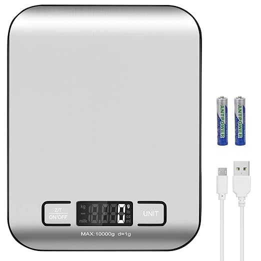 Digital Shipping Scale,Stainless Steel Panel, Accurate Portable Postal Scale for Packages, Small Business,Kitchen, Food, Handmade, Liquids, and Boutique (Silver Black Rechargeable(10kg/1g))