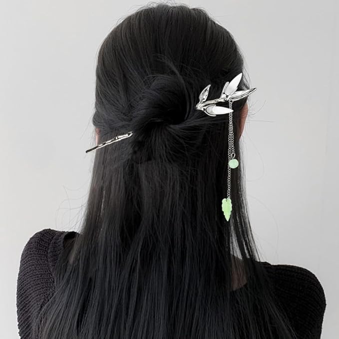 6PCS Star Moon Hair Sticks for Buns Long Hair Chinese Hanfu Asian Vintage Hair Chopsticks Metal Silver Hair Bun Updo Holders Long Hairpins for Women Girls
