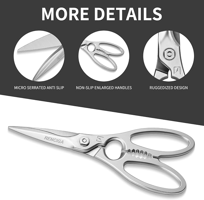 Kitchen Scissors Heavy Duty Ultra Sharp Multi-Purpose Kitchen Shears Stainless Steel Micro-Serrated Detachable Food Scissors for Chicken Poultry Meat Fish Herbs with Non-Slip Safe Grip