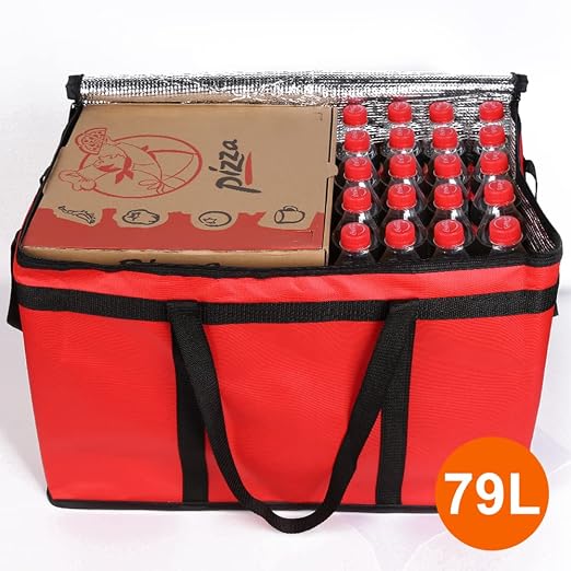 Bodaon Insulated Food Delivery Bag, Grocery Cooler Bag, Red, XXX-Large, 1Pk | Food Warmers for Parties, Catering Supplies for Rideshare, Thermal Bags for Cold and Hot Food Carrier, Pizza Delivery/Picnic