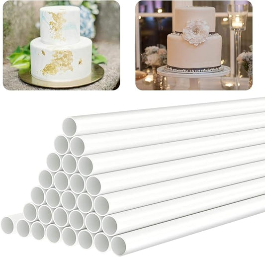 White Plastic Cake Dowel Rods for Tiered Cake Construction and Stacking Supporting Cake Round Dowels Straws with 0.4 Inch Diameter (12 Inch)
