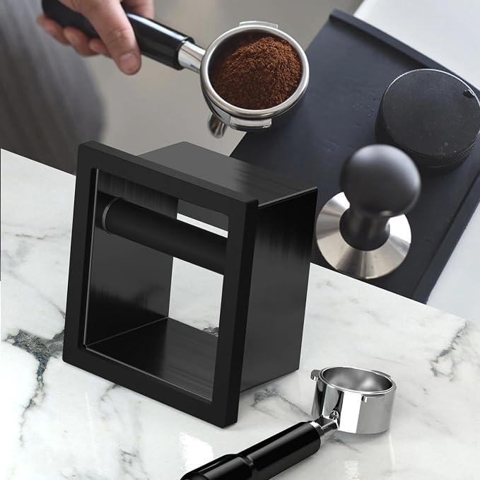 Bottomless Knock Box Espresso, Embedded Coffee Knock Box, Stainless Steel Countertop Espresso Grounds Container for Commercial Cafes Restaurants Home, 5.44 x 5.91” (Black)