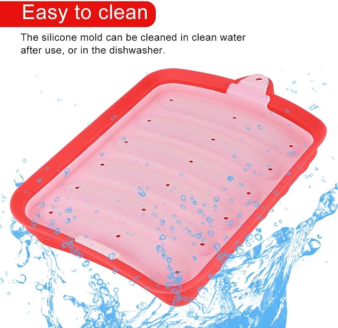 Silicone Sausage Mold, 3 Pcs Hot Dogs Silicone Mold DIY Ham Making Mould Baby Food Supplement Baking Tools, 6 Cavity Sausage Tray(Red)