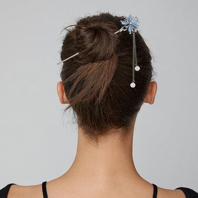 3PCS Hair Sticks for Buns Long Hair Chinese Hanfu Asian Vintage Hair Chopsticks Metal Silver