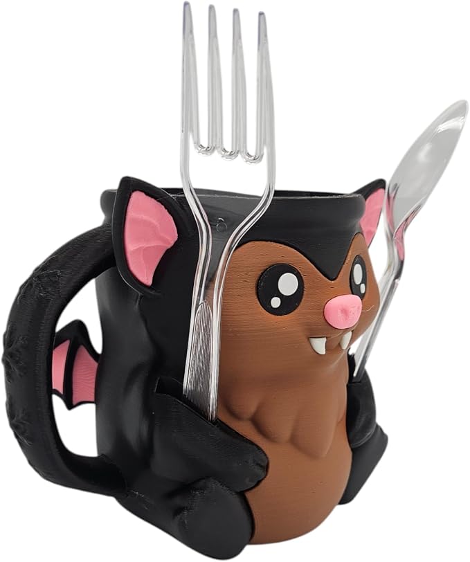 Ice Cream Pint Holder – Fits Standard Pints – Dual Spoon Sockets – Keeps Hands Warm – Fun Unique Designs with Vibrant Colors – Reusable Ice Cream Sleeve - Ramen Noodle Holder (Bat)