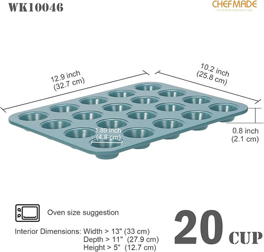 CHEFMADE Mini Muffin Pan, 20 Cups Non-Stick Tiny Cupcake Pan Bakeware for Oven Baking (Green)