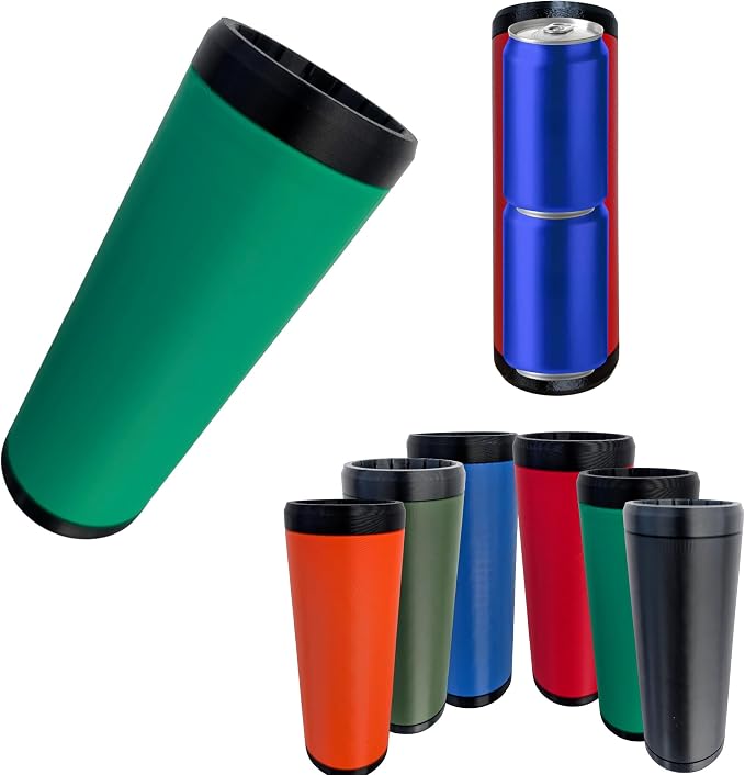Beerzooka Double Tactical Reload Can Holder, Green | Fits 2 Standard 12oz Cans, Made in USA, 3D-Printed Plastic, Black Rim Design, For Camping and Tailgating