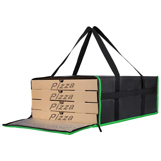 Bodaon Insulated Pizza Delivery Bag, 20" x 20" x 8" Pizza Warmer Bags for Carry Hot, Black with Green Edge, 1-Pack