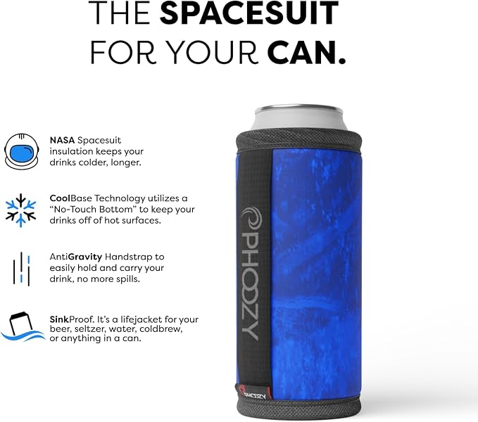 PHOOZY Insulated Can Cooler for Slim 12 oz Cans - Patented Drink Sleeve with NASA-Inspired Technology - Keeps Beer, Soda & Sparkling Water Cold Longer - Lightweight Outdoor Can Holder - Blue