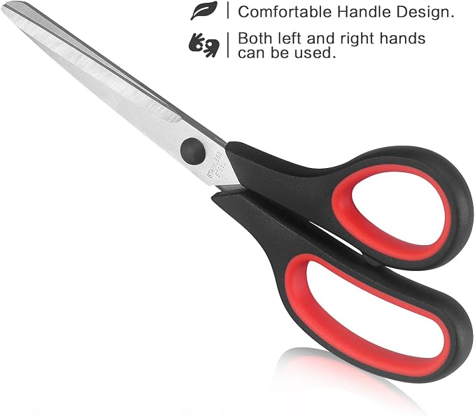 LONGKEY 8.5" Scissors 3-Pack, Ultra Sharp Stainless Steel, Black | All Purpose Scissors for Office Home School, Soft Comfort-Grip Right/Left Hand