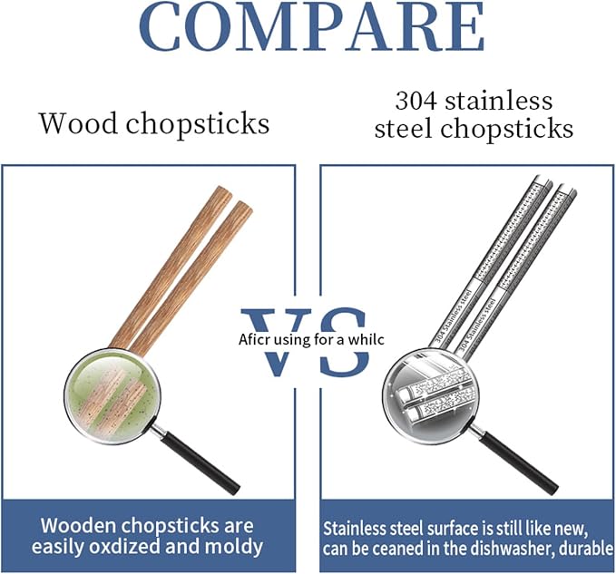 Metal Chopsticks Reusable 316 Stainless Steel Chopsticks Multipack Dishwasher Safe Chop Sticks Square Fancy Laser Engraved Non-slip Korean Chopstick for Cooking Eating 9.45 Inches 5 Pairs Gift SetS