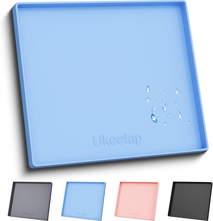 ukeetap 22" x 19" Extra Thick Silicone Mat Waterproof with Raised Edge, Under Sink Mat for Kitchen & Bathroom, Kitchen Cabinet Liner, Multi-Purpose for Storage & Protection, Blue