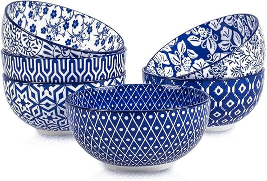 Selamica Ceramic 12 OZ Dessert Bowls Set, Ice Cream Bowls, 4.7 Inch Small Bowls for Snack, Side Dishes, Rice, Microwave Dishwasher Safe, Set of 6, Vintage Blue