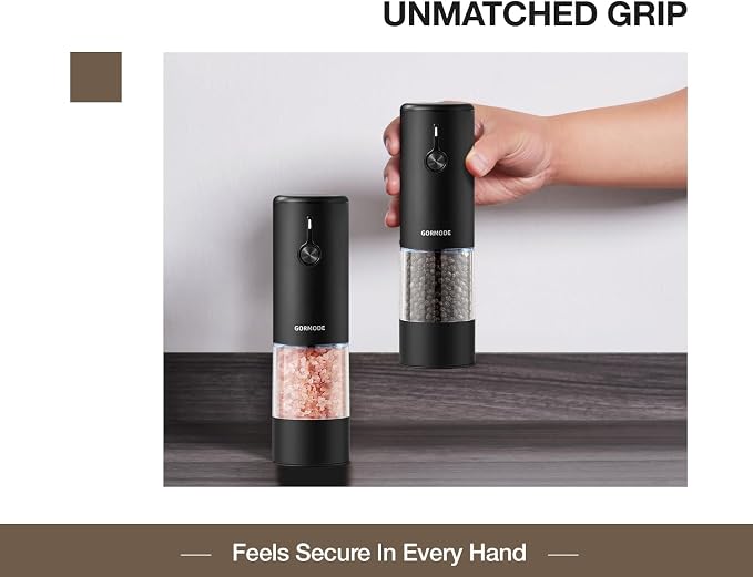 Black Stainless Steel Electric Salt and Pepper Grinder Set with Dust Cover – Rechargeable Automatic Pepper Mill, LED Light, Adjustable Coarseness (2 Pack)