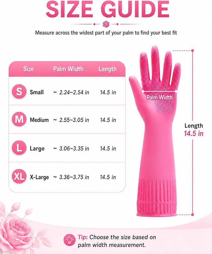 Disfore Rubber-Gloves Dishwashing Gloves for Cleaning-Kitchen - 2 Pairs Long Household Cleaning Gloves for Washing Dishes