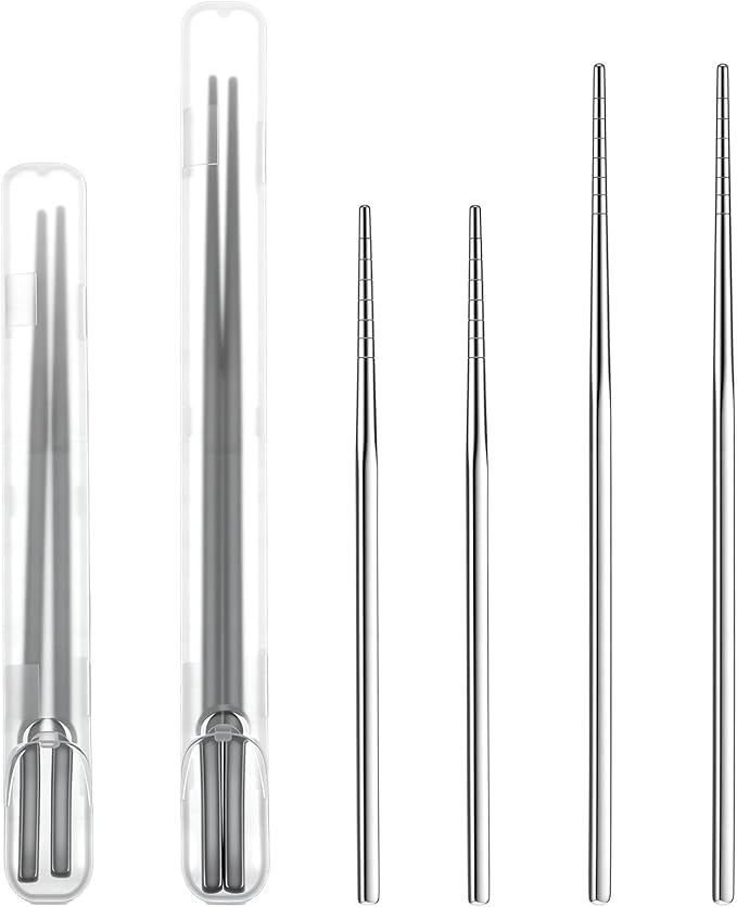 2 Pairs Titanium Alloy Chopsticks 2 Sizes Reusable Chopstick | Non-Slip Portable Dishwasher Chopstick with Carry Case for Travel Camping Home (9inch,7.4inch)
