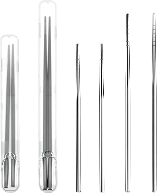 2 Pairs Titanium Alloy Chopsticks 2 Sizes Reusable Chopstick | Non-Slip Portable Dishwasher Chopstick with Carry Case for Travel Camping Home (9inch,7.4inch)