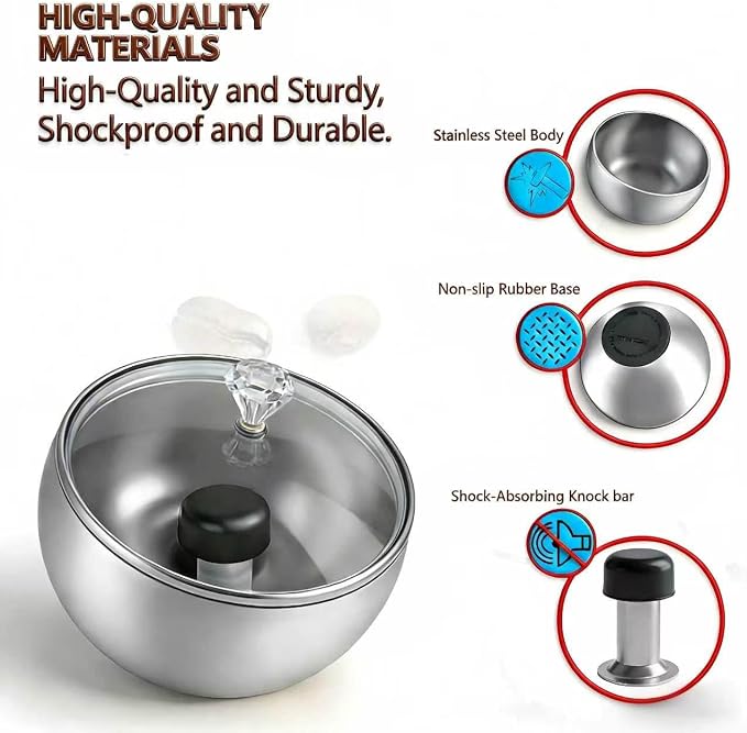 Upgraded Stainless Steel Espresso Knock Box Coffee Knock Box with Glass Lid and Magnetic Removable Knock Bar, Holds 20Double Espresso pucks & Coffee Grounds (Silver)