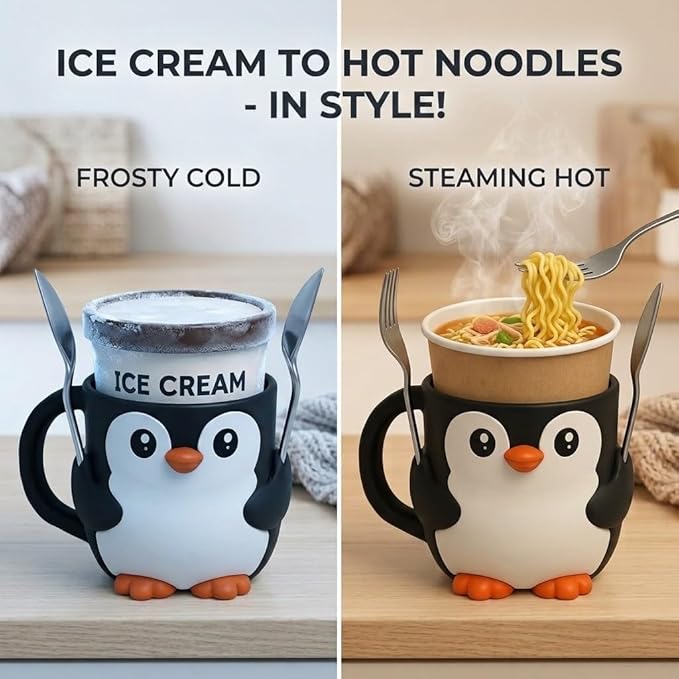 Ice Cream Pint Holder – Fits Standard Pints – Dual Spoon Sockets – Keeps Hands Warm – Fun Unique Designs with Vibrant Colors – Reusable Ice Cream Sleeve - Ramen Noodle Holder (White - Owl)